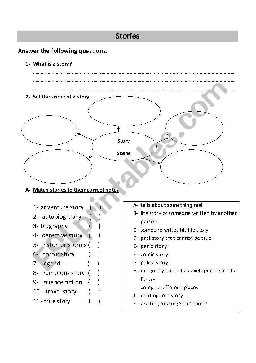 Types of Stories worksheet