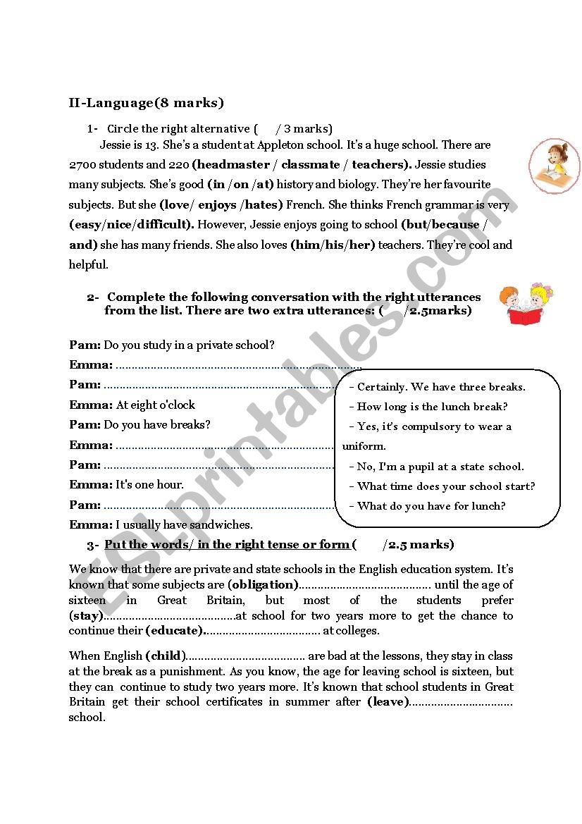 end of term test december  worksheet