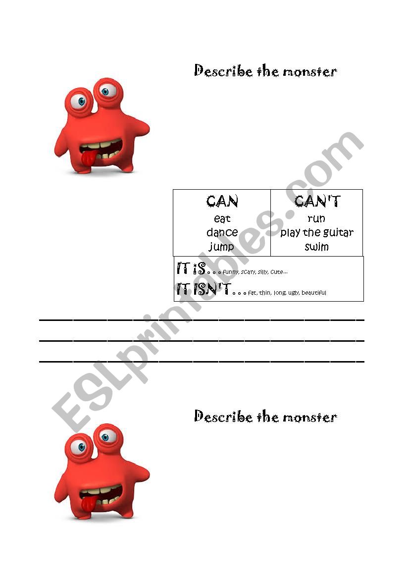 Describe the monster worksheet