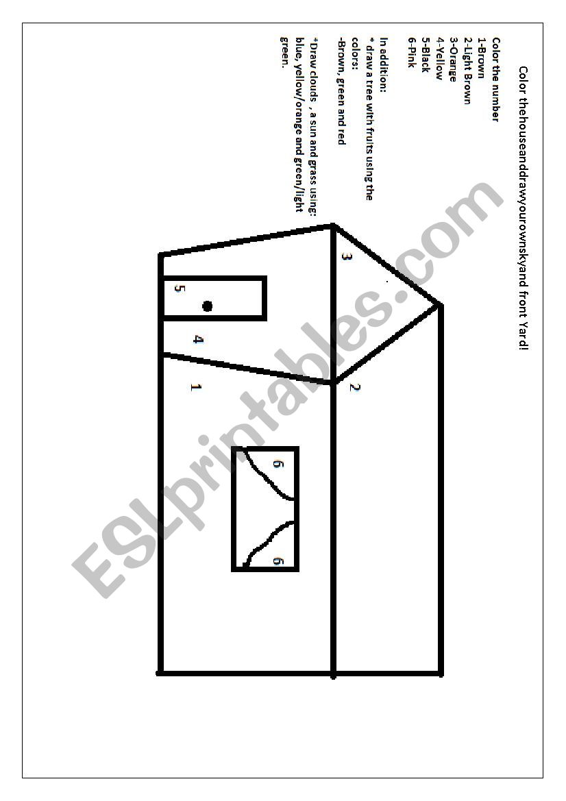 Color the house and draw a sky and a front yard