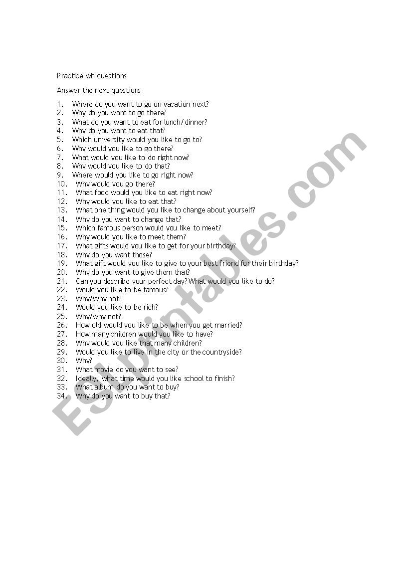 wh practice worksheet