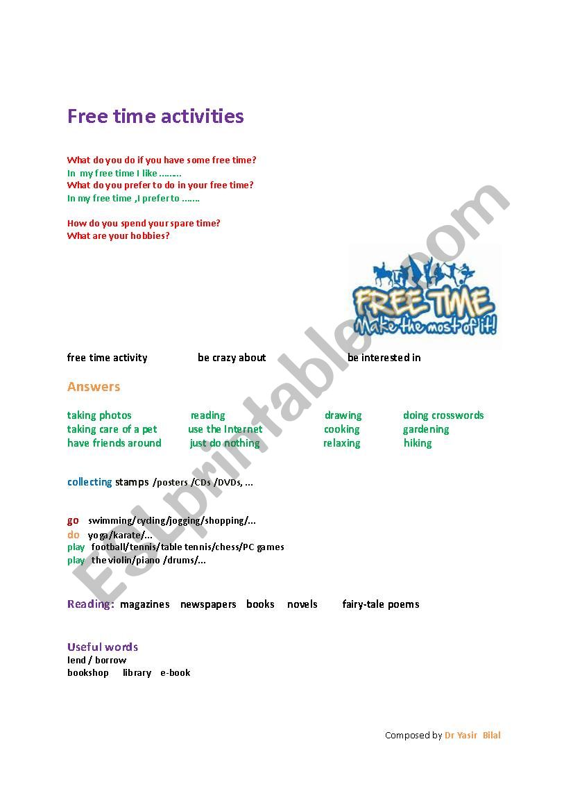 Free time activity worksheet