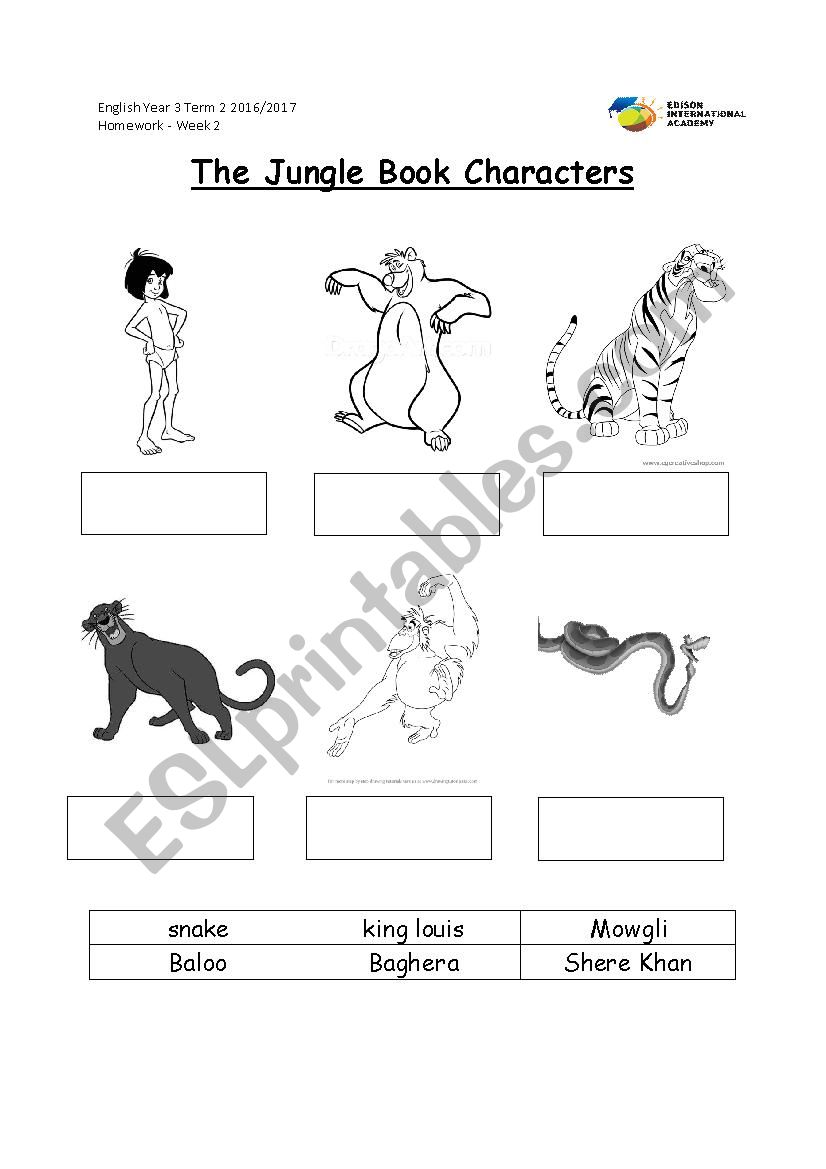 The Jungle Book Characters worksheet