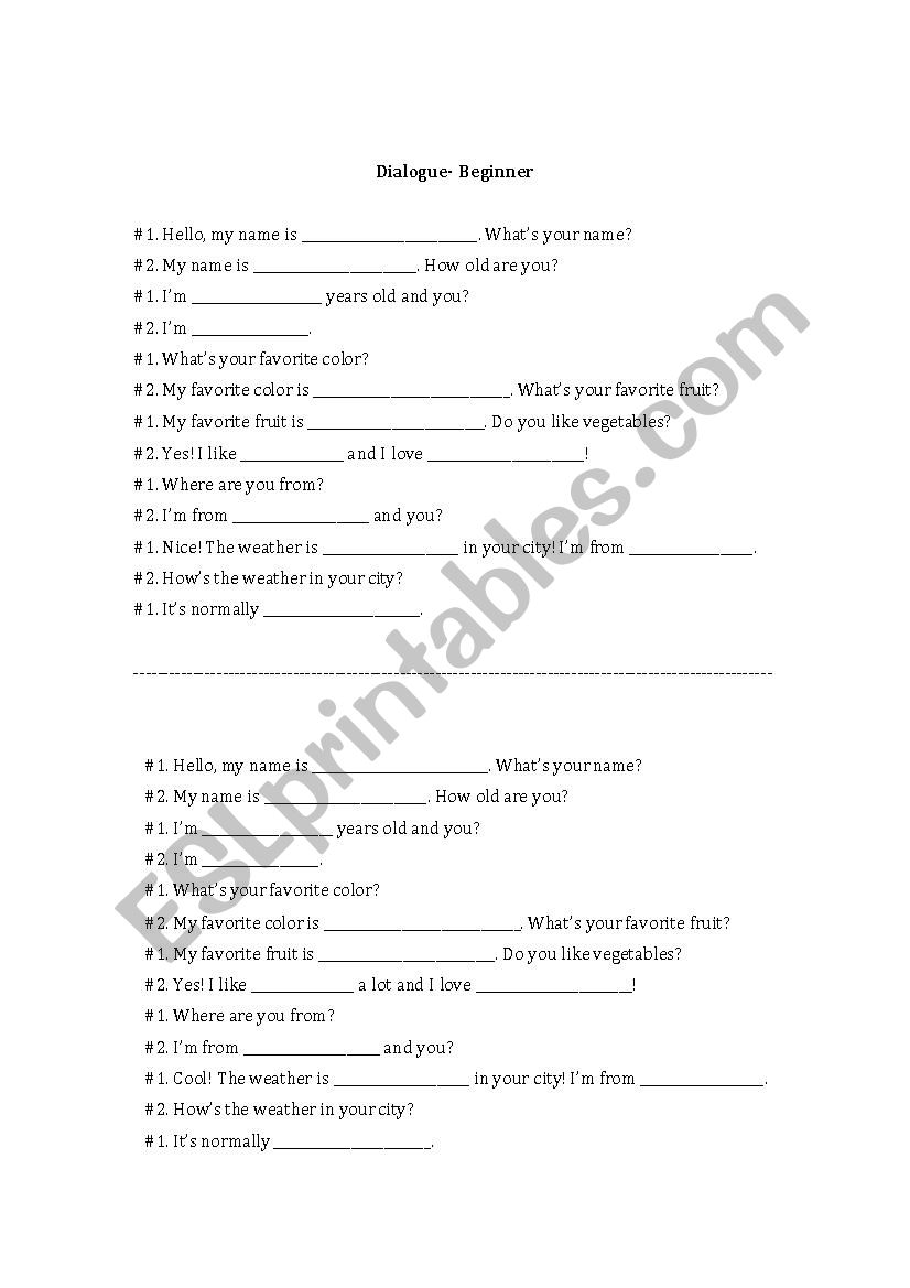 Dialogue for Beginners worksheet