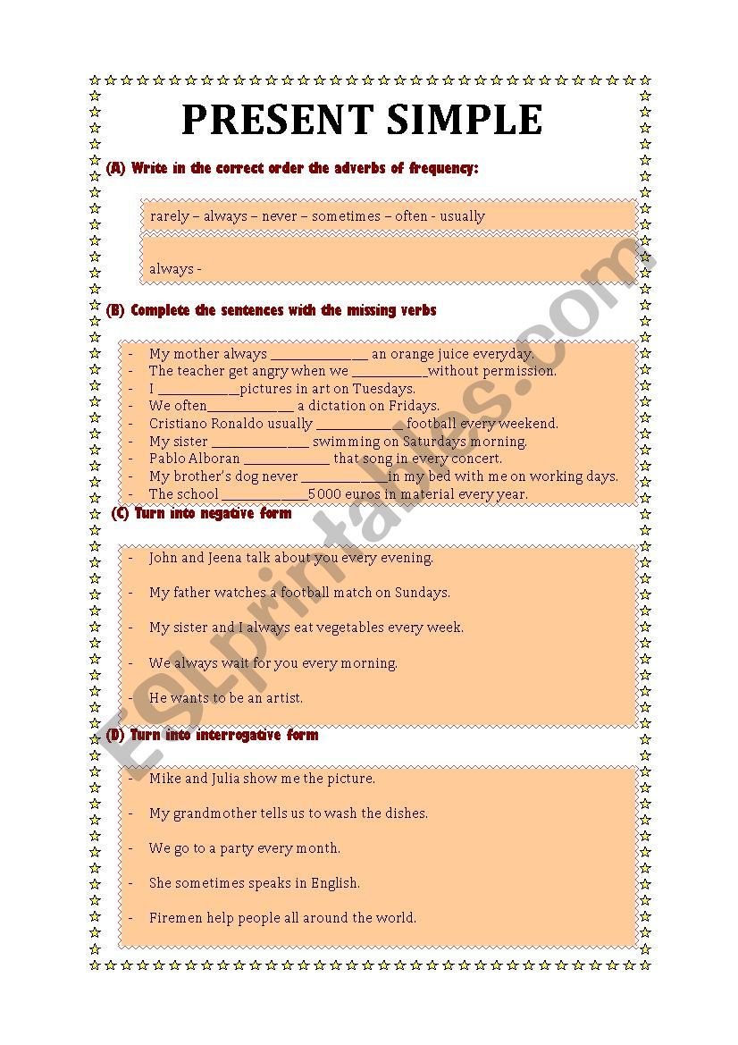 Frequency and present simple worksheet