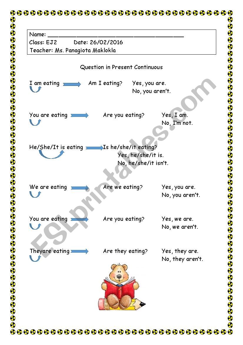 Present Continuous Questions worksheet