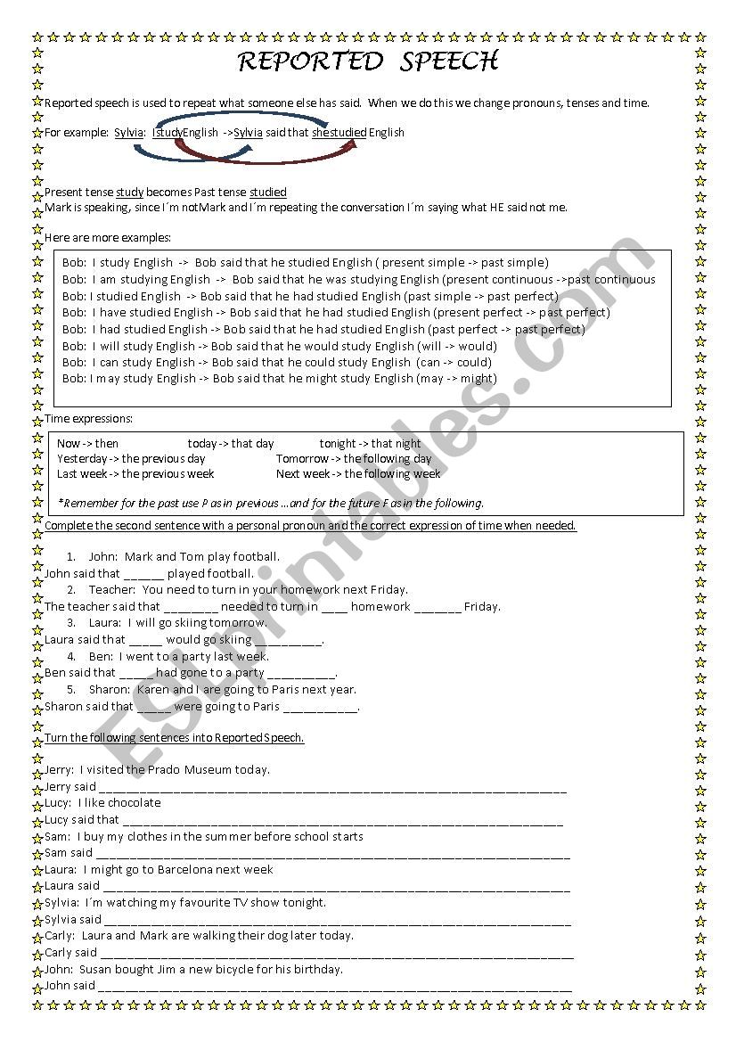 Reported Speech worksheet