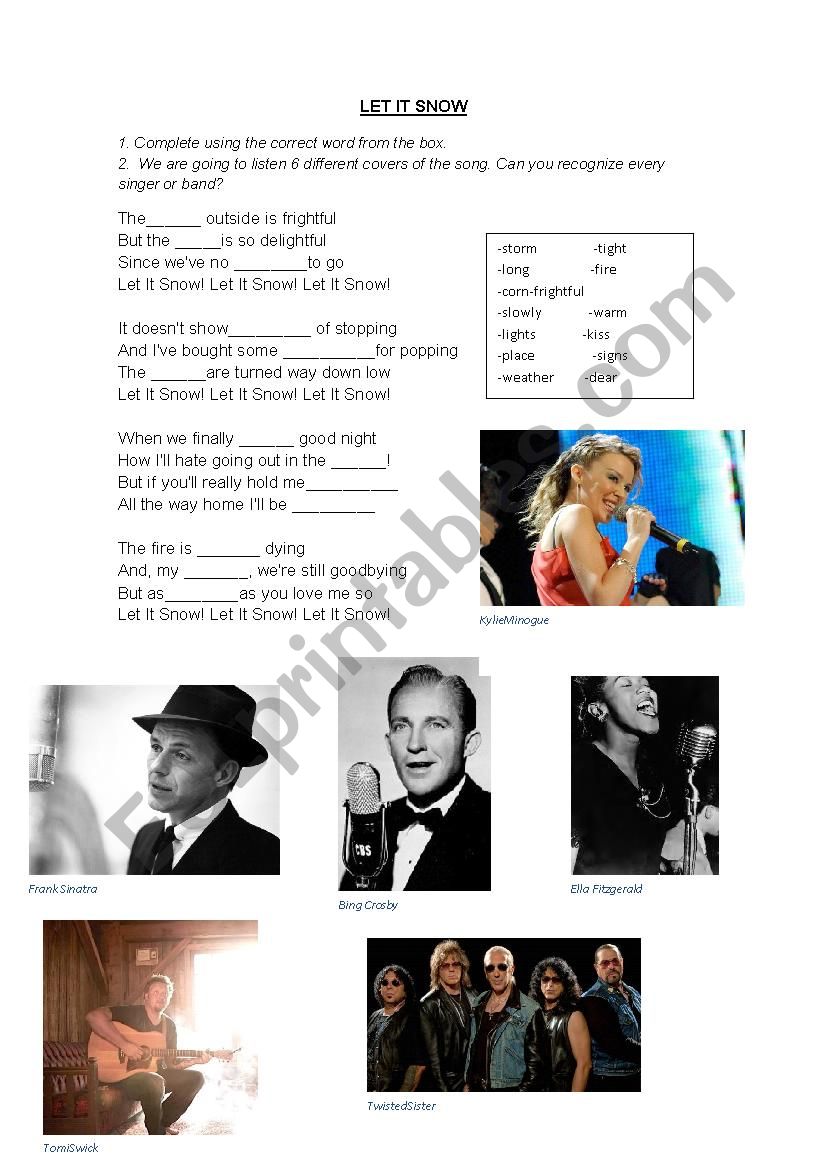 Christmas song: let it snow! Listen 6 different covers and fill in the blanks!