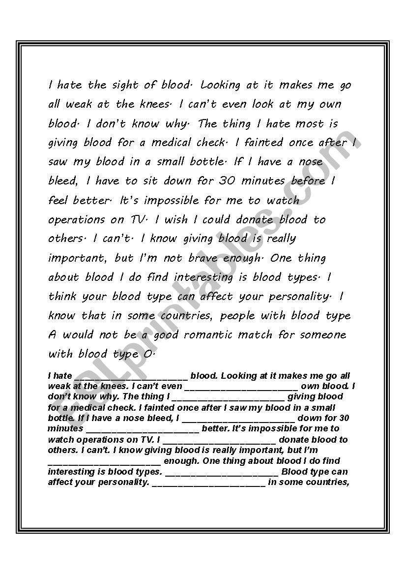 blood worksheet