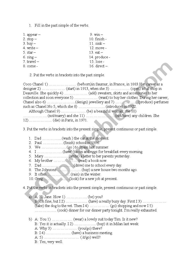 Past simple worksheet