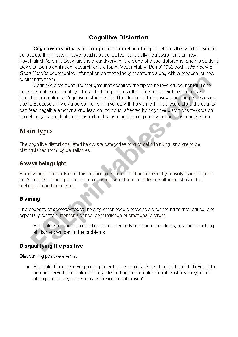 Cognitive Distortions worksheet