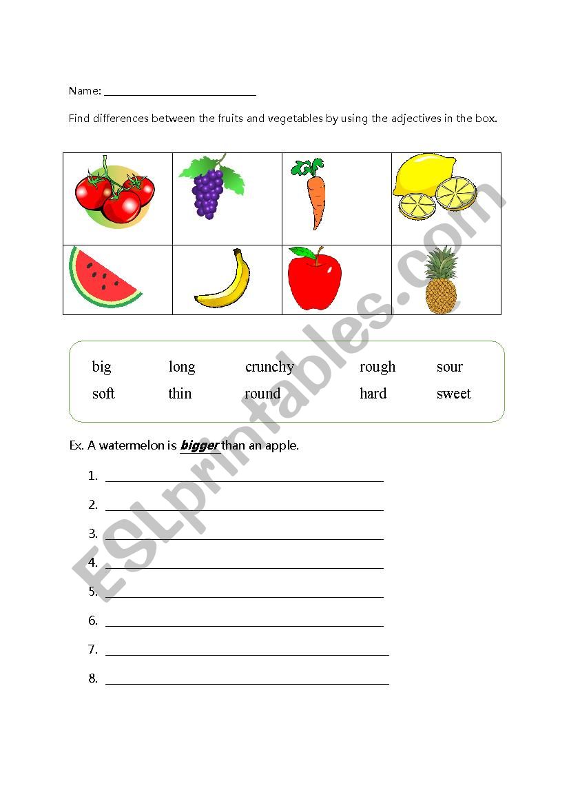 Comparing fruits and veggies using comparative adjectives