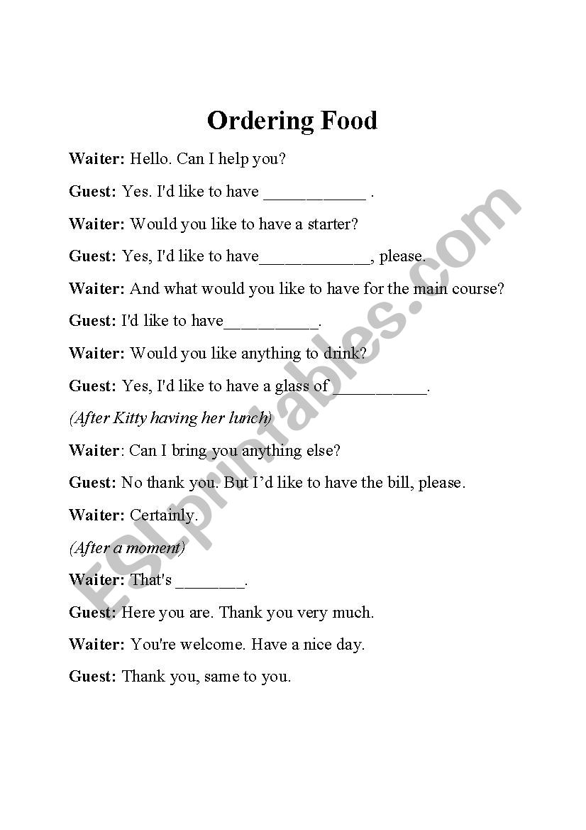 Ordering Food Conversation worksheet