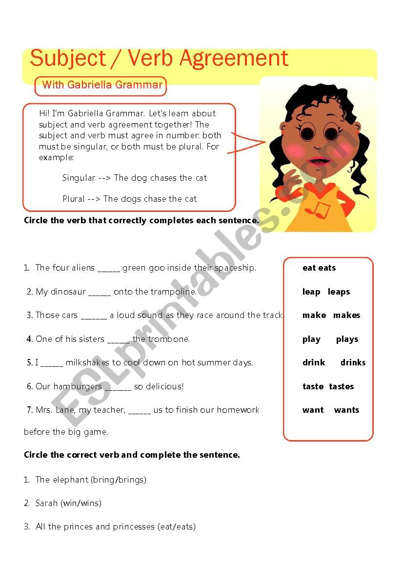 Subject / Verb Agreement  worksheet