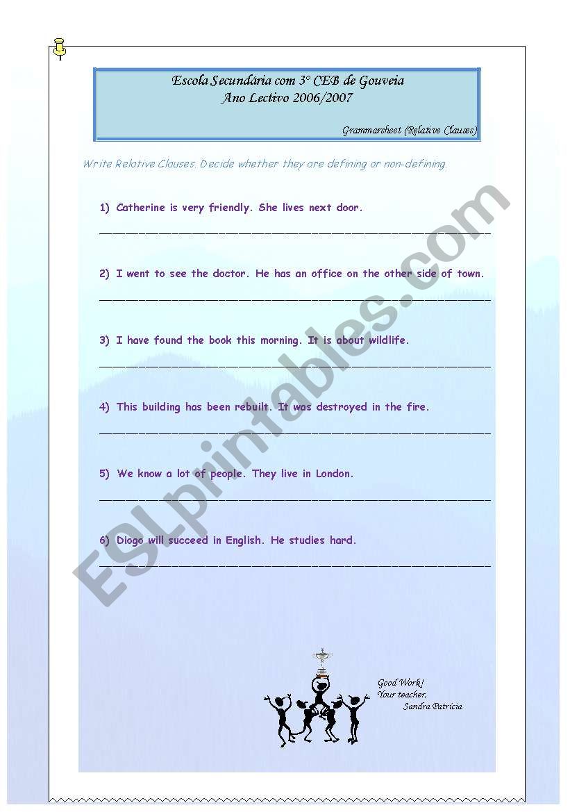 Relative clauses worksheet