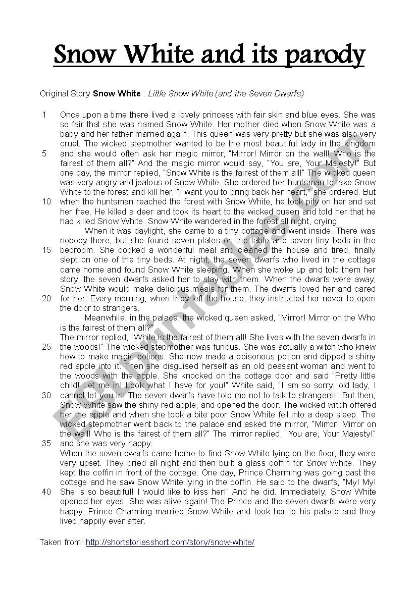 Snow White and a parody worksheet