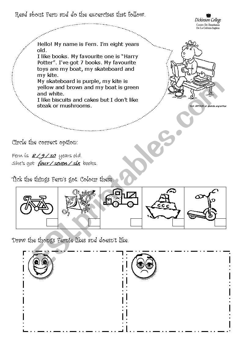 Read about Fern worksheet