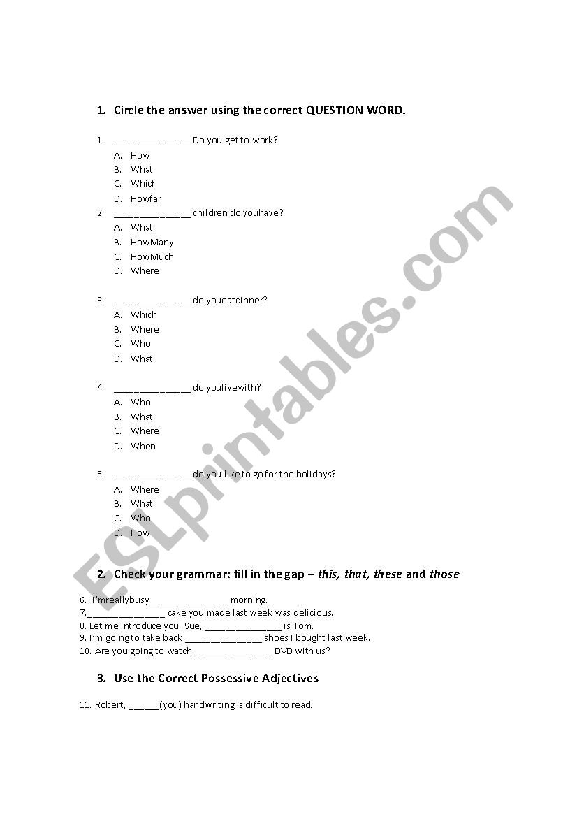 question words, demostratives adjectives and reading comprehension 