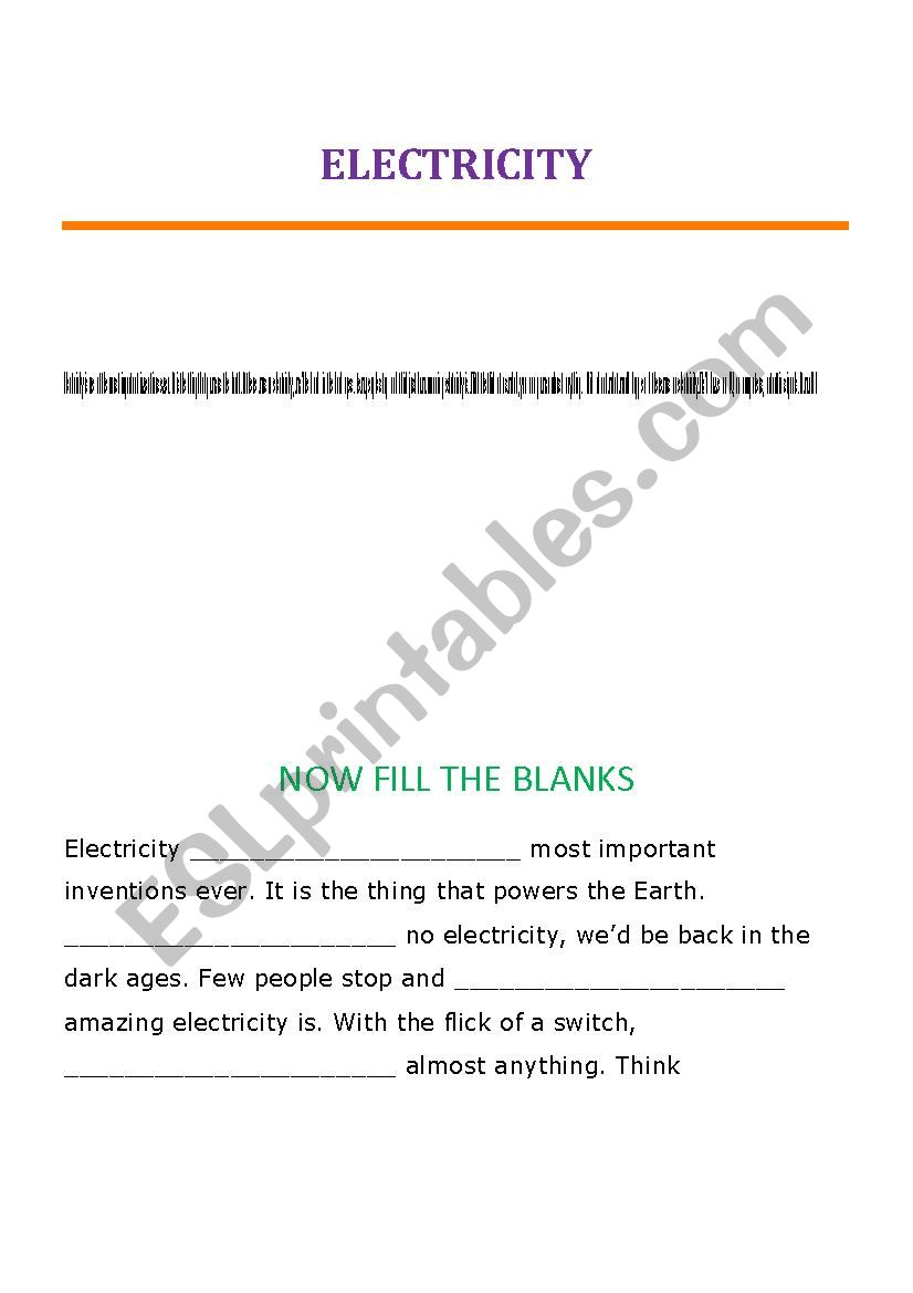 ELECTRICITY worksheet