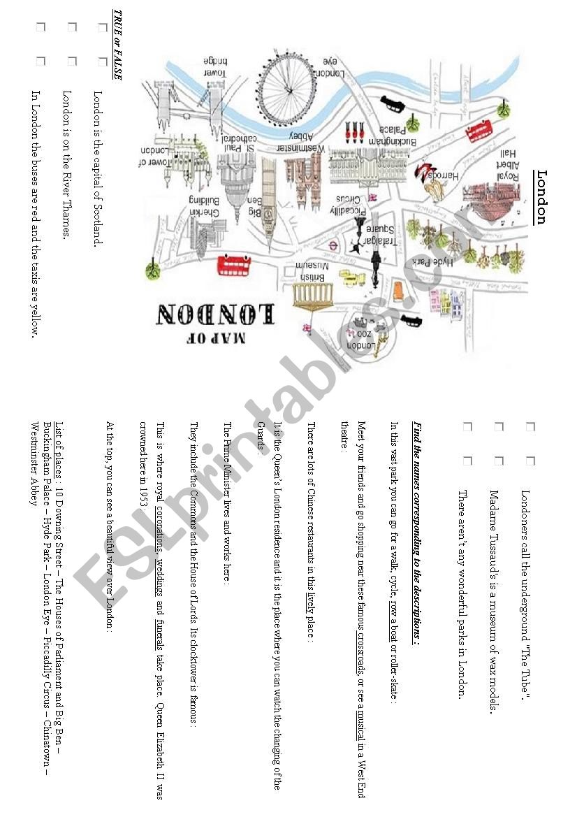 London activity sheet worksheet