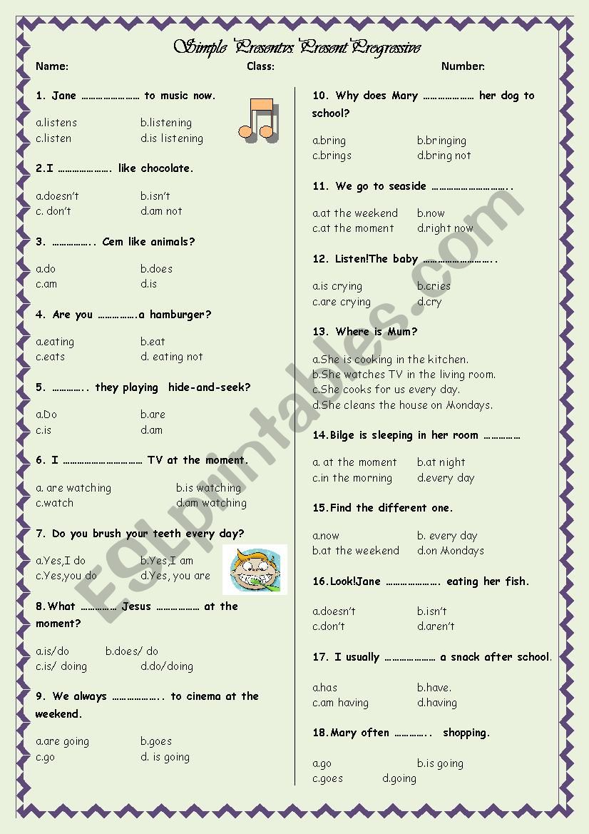 Simple present vs. Present Progressive Test