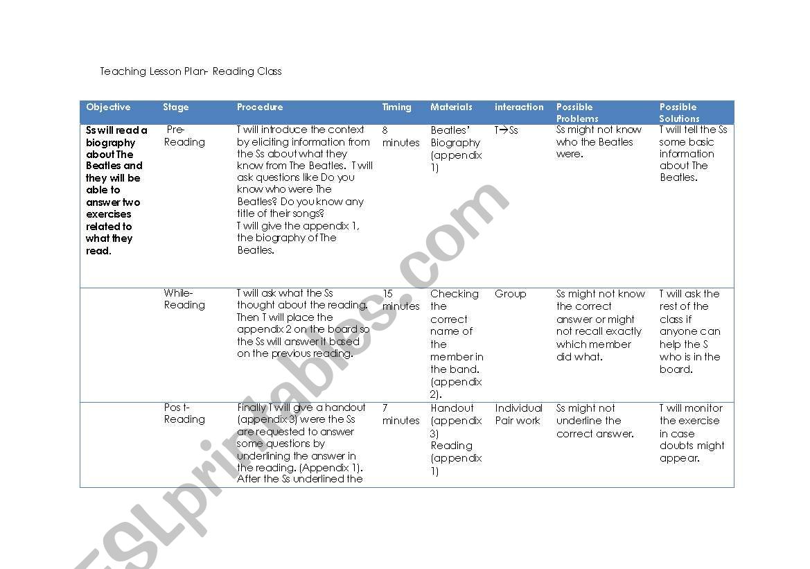 Lesson Plan  worksheet