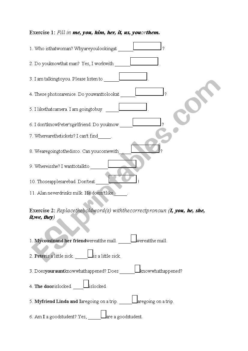 Pronouns worksheet