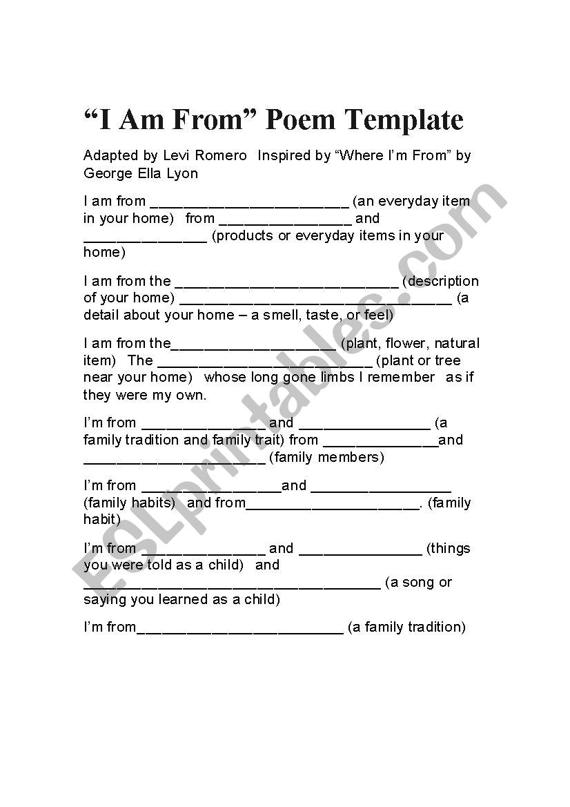 Where IÂ´m From template  worksheet