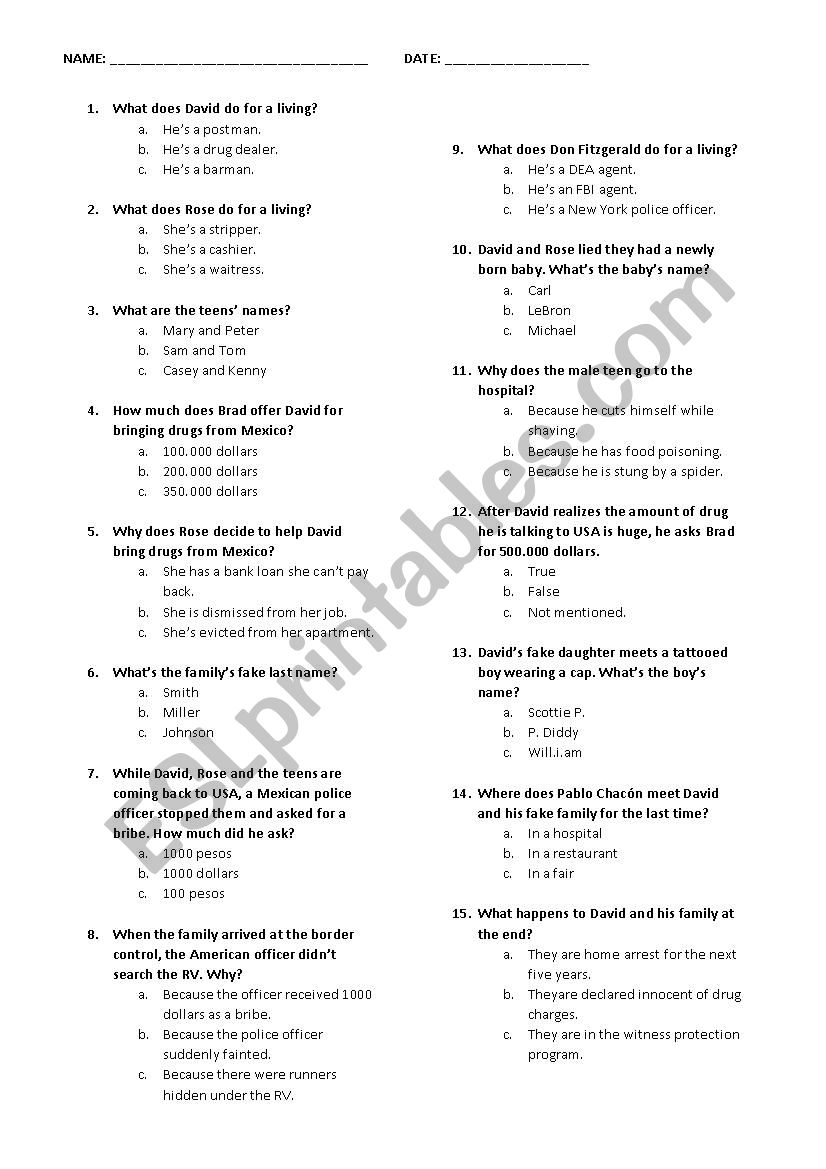 WeÂ´re the millers (Movie Sheet)