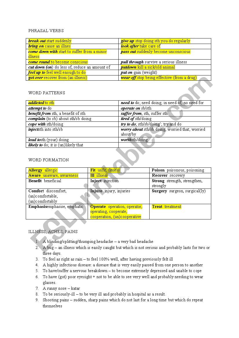 Phasal Verbs - Health  worksheet