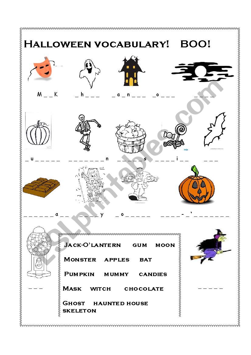 Halloween vocabulary worksheet