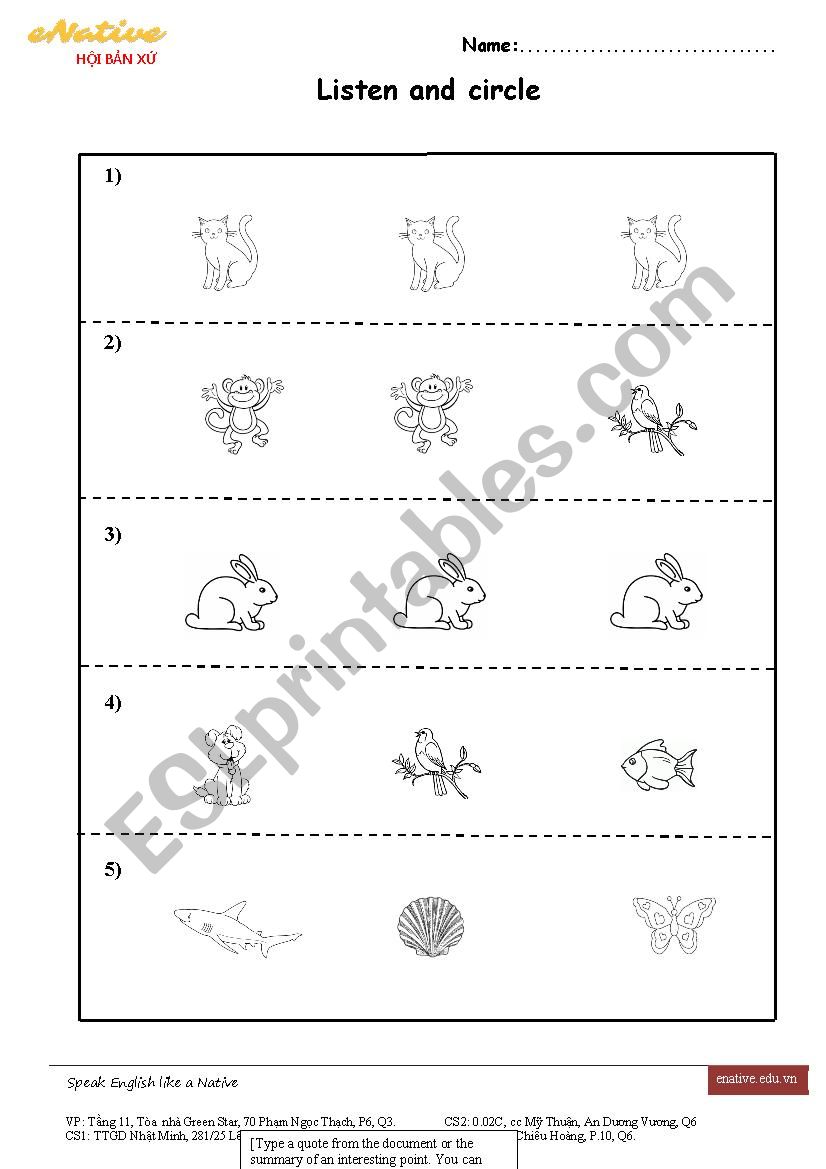 Listen and circle  worksheet