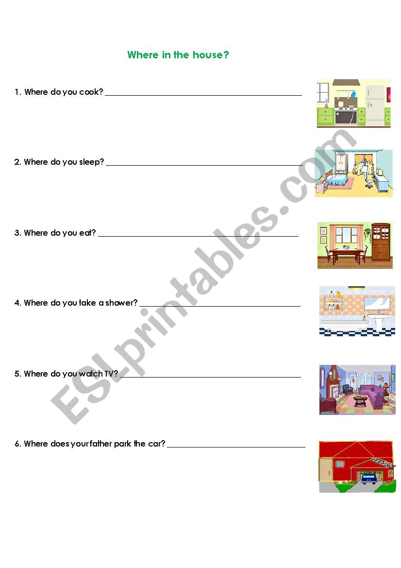 Where in the house. worksheet