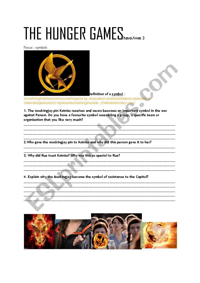 Worksheet and keys the Hunger Games