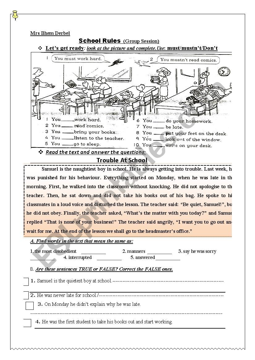 school rules worksheet