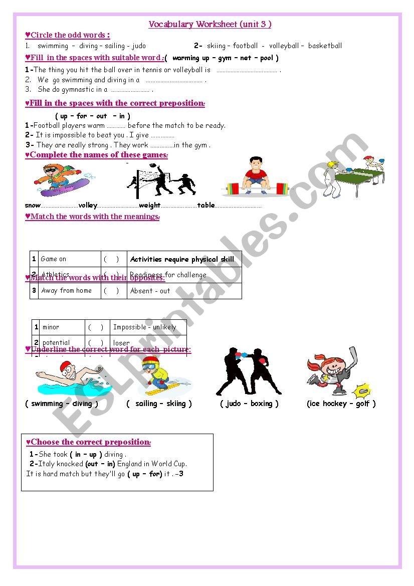 Vocabulary about sports  worksheet