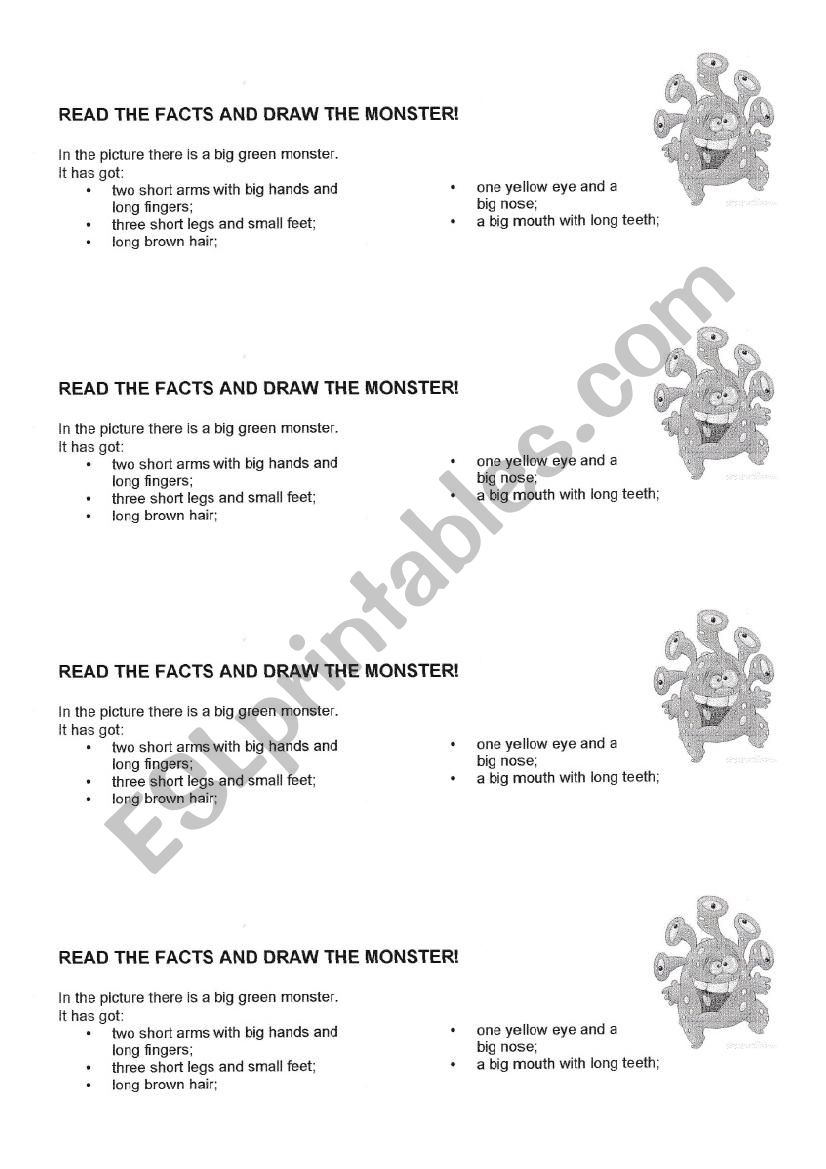 Draw the monster worksheet