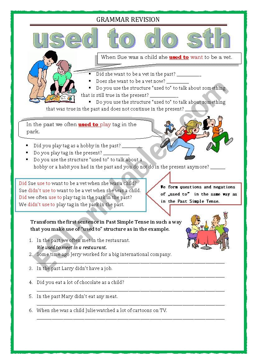 GRAMMAR REVISION - used to  worksheet