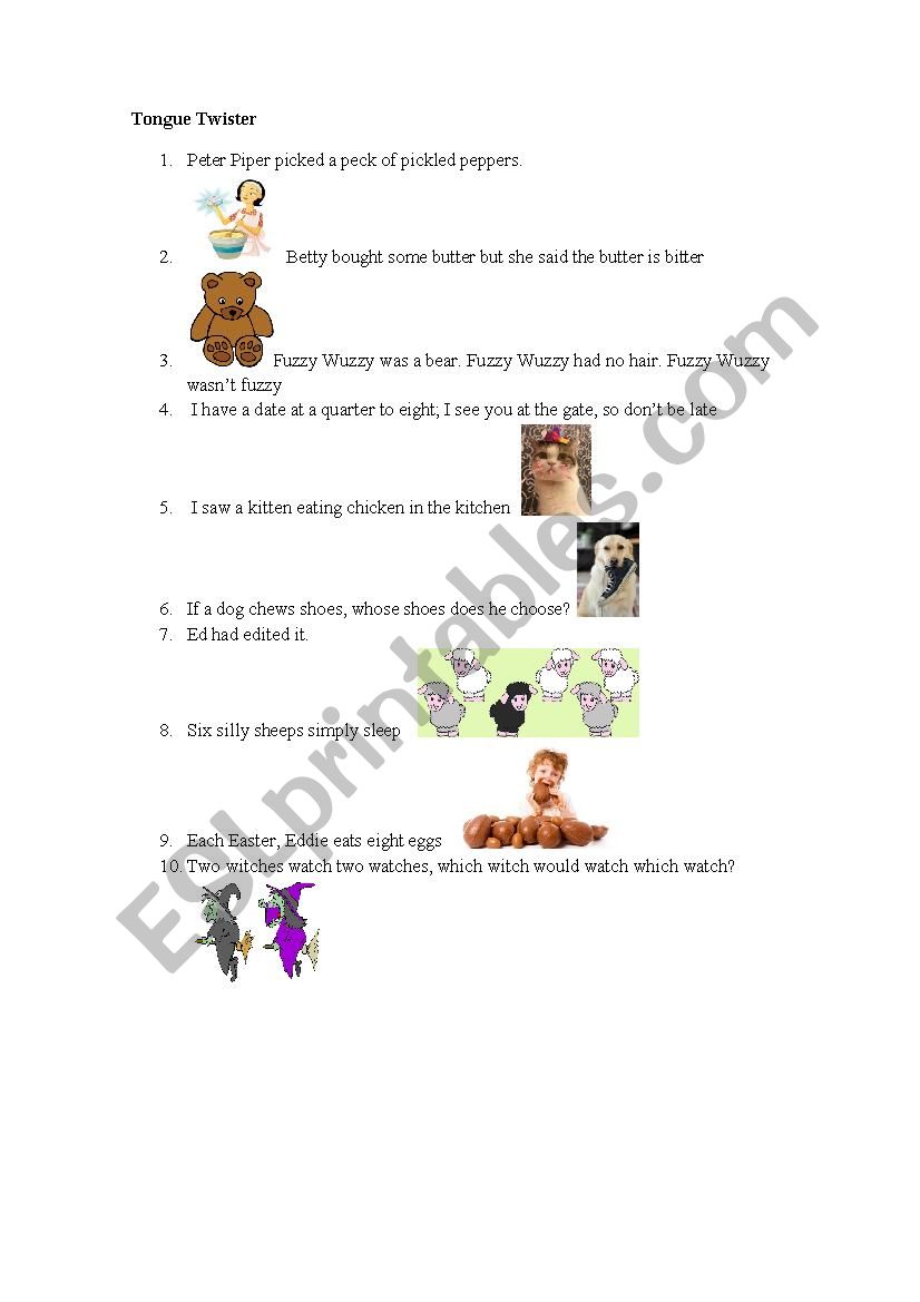 Tongue Twister worksheet