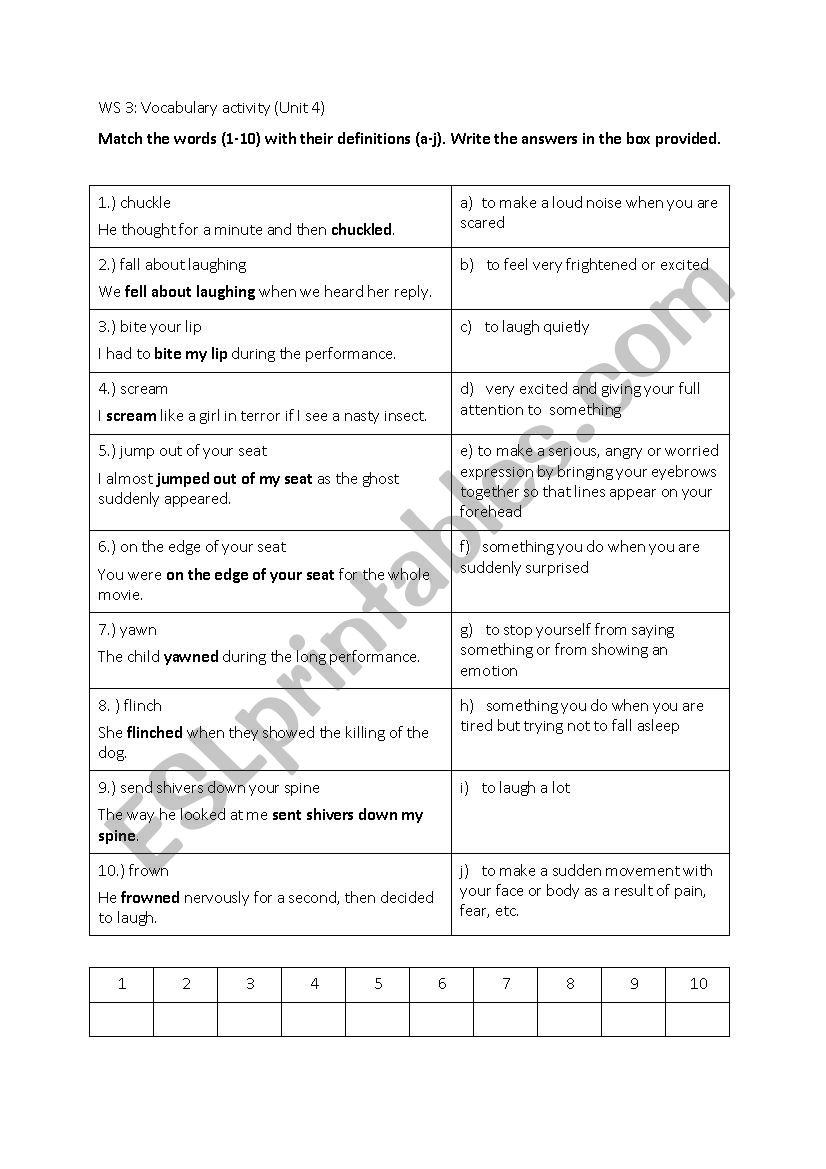 Vocabulary Activity - Reacting to movies