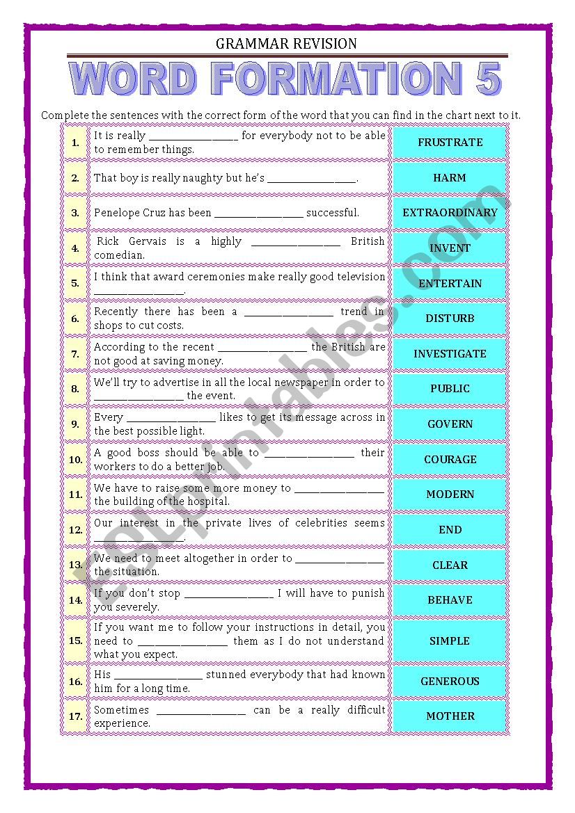 WORD FORMATION - part 5  worksheet