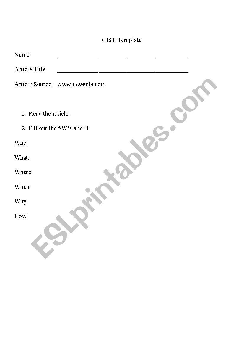 GIST  worksheet