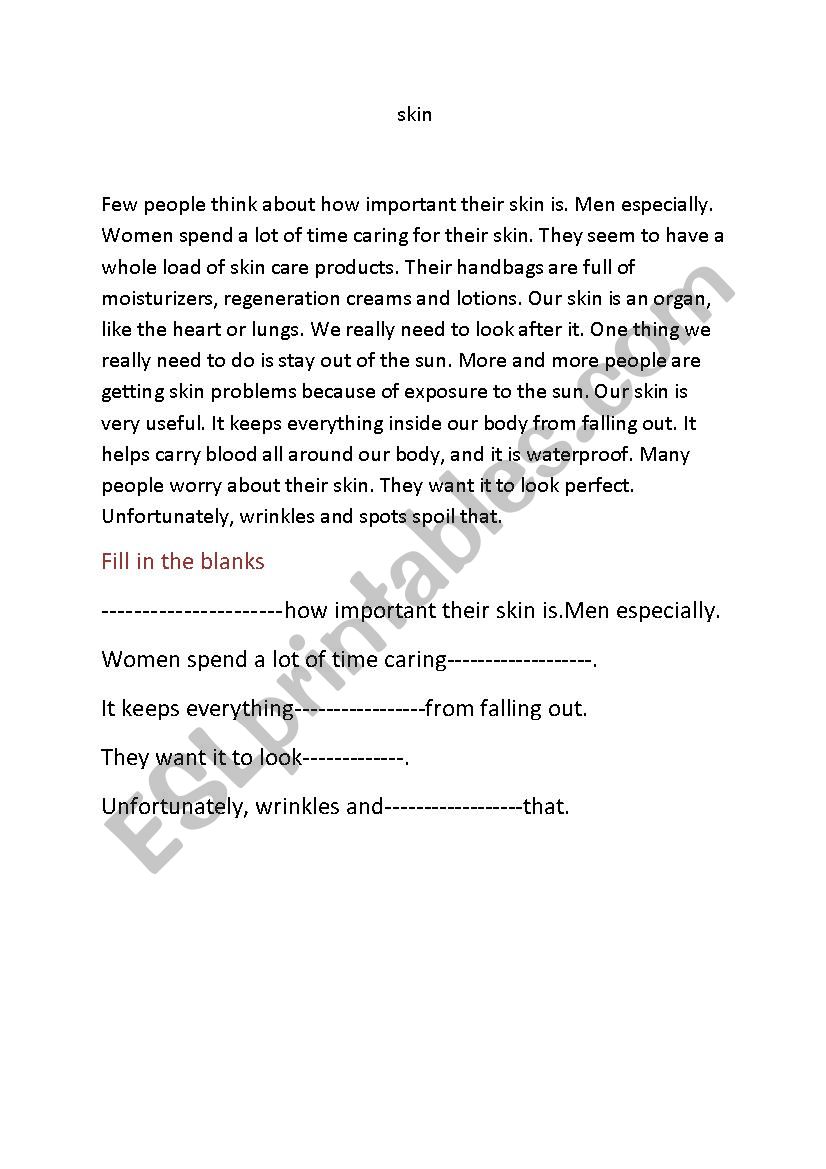 skin worksheet