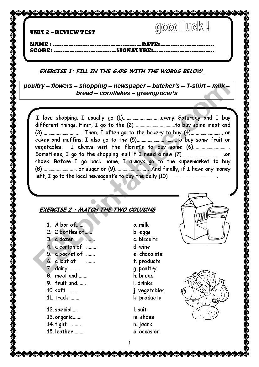 Shopping - Food quantifiers worksheet