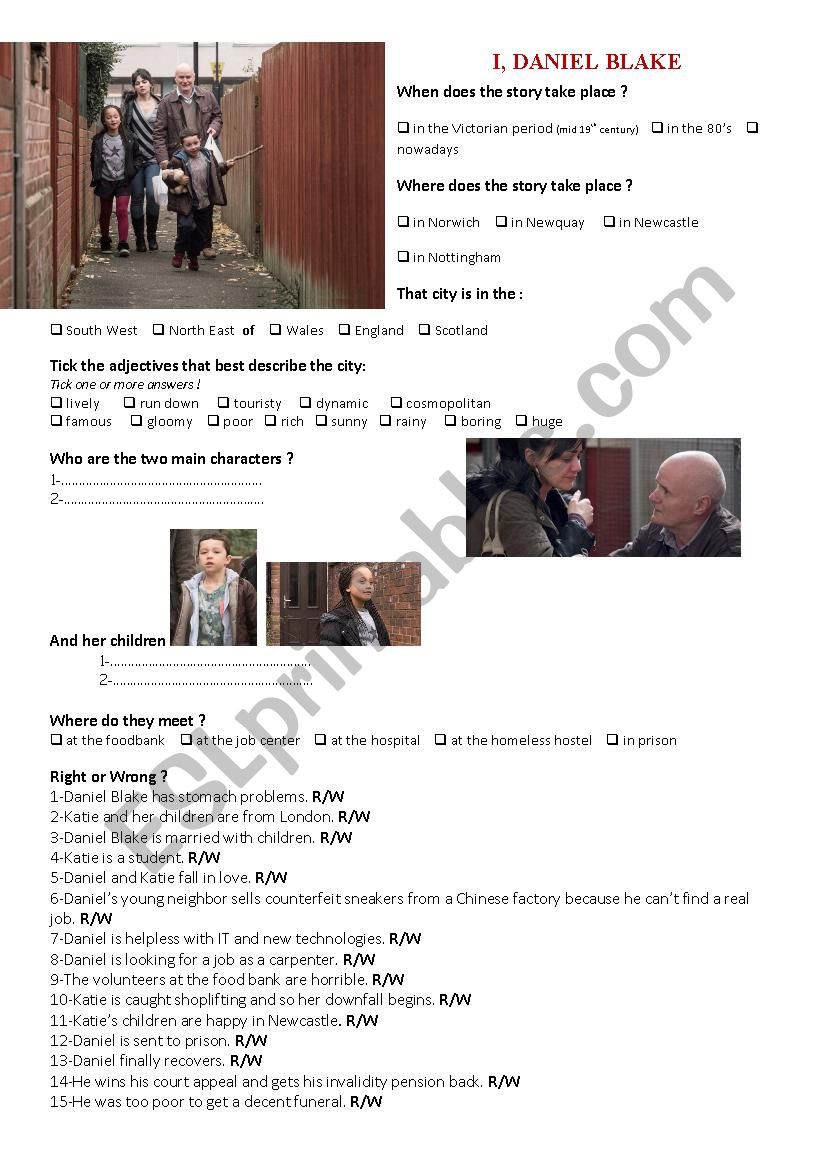 I Daniel Blake worksheet