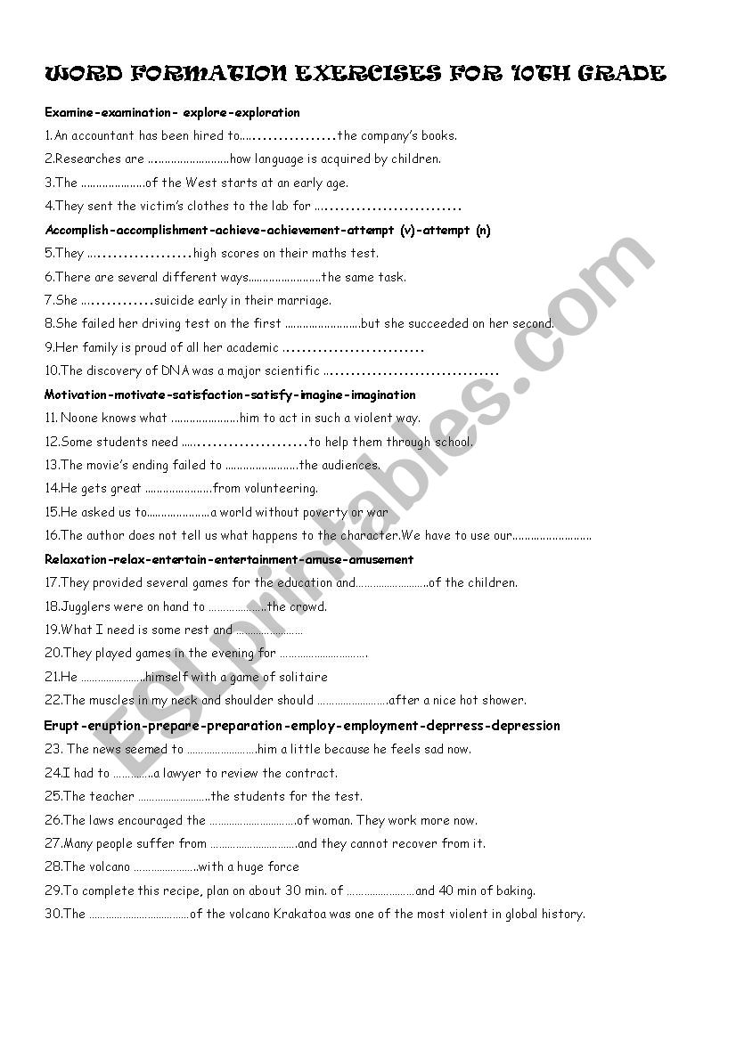 word formation exercises worksheet