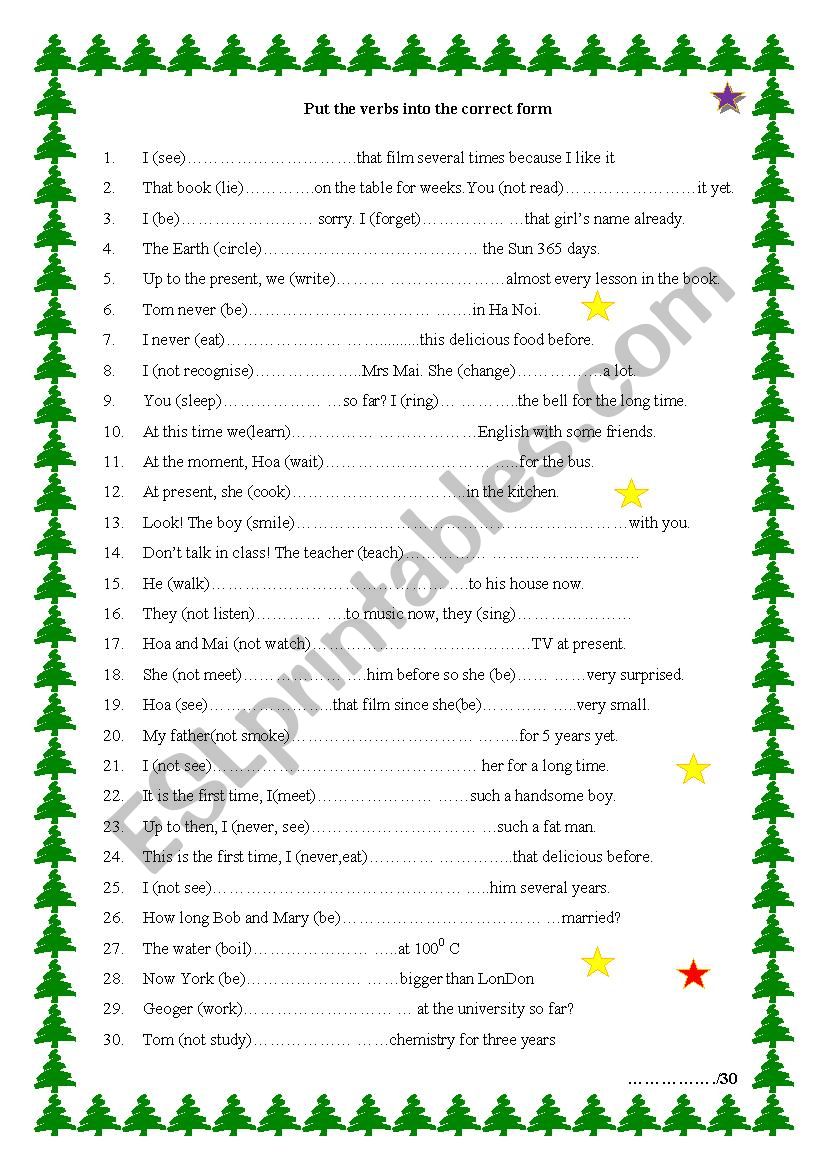 Present tenses worksheet