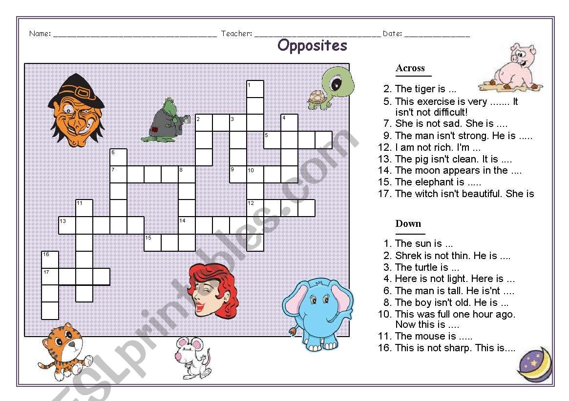 Opposites - adjectives - crossword