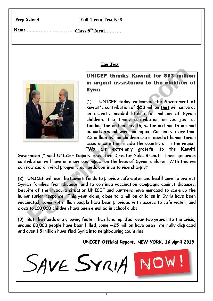 English test about organizations:UNICEF