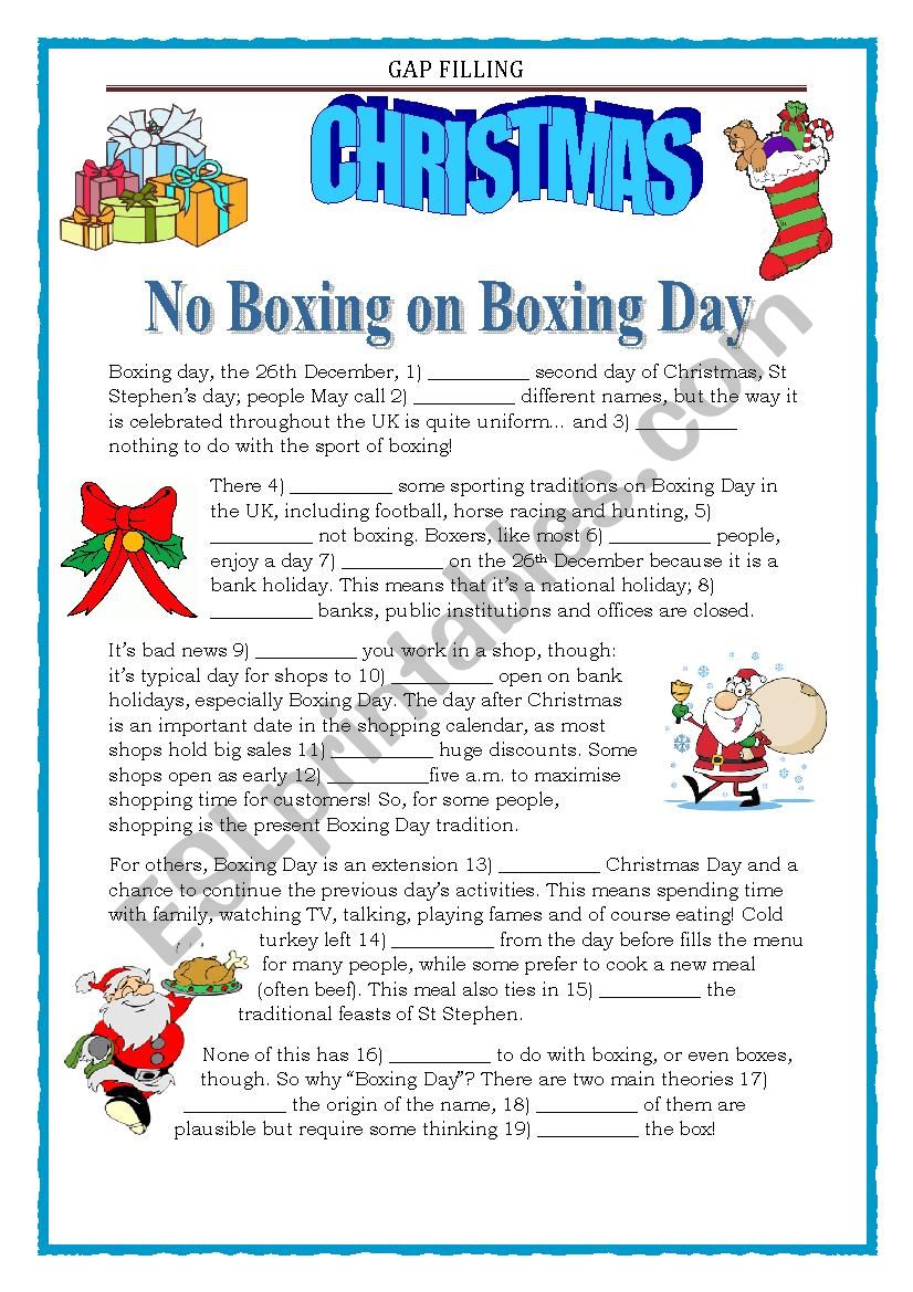 GRAMMAR REVISION - GAP FILLING - NO BOXING ON BOXING DAY - with key